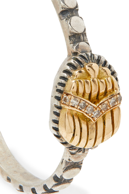 Scarab Hoop Earrings, 18k Yellow Gold & Sterling Silver with Diamonds